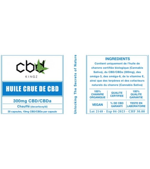 Comprimés à l’huile de cannabis crue 300 mg CBD+CBDa