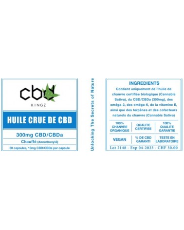 Comprimés à l’huile de cannabis crue 300 mg CBD+CBDa