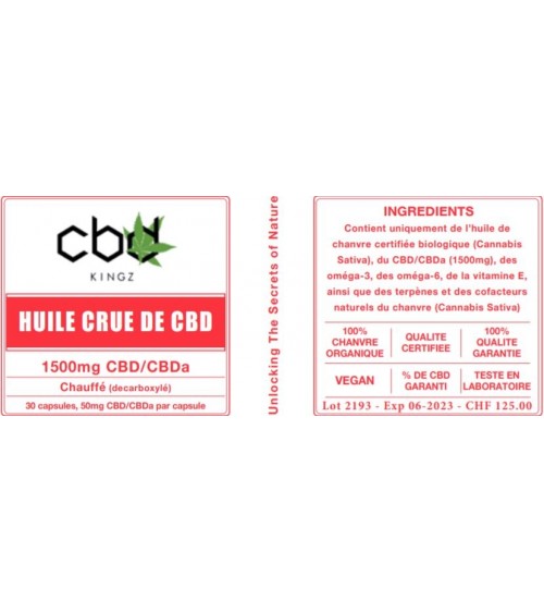 Comprimés à l'huile crue de CBD + CBDa 750mg - 25mg de CBD+CBDa par comprimé
