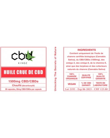 Comprimés à l'huile crue de CBD + CBDa 750mg - 25mg de CBD+CBDa par comprimé